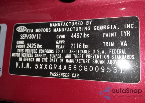 2012 Kia Optima Sx z USA, uszkodzony, nr VIN 5XXGR4A66CG009531